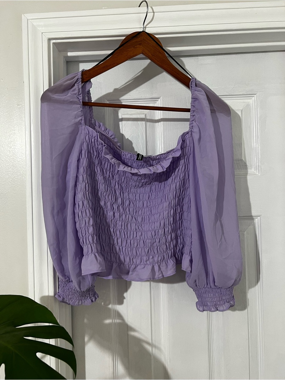 H&M Lilac Smocked Puff-Sleeve Blouse